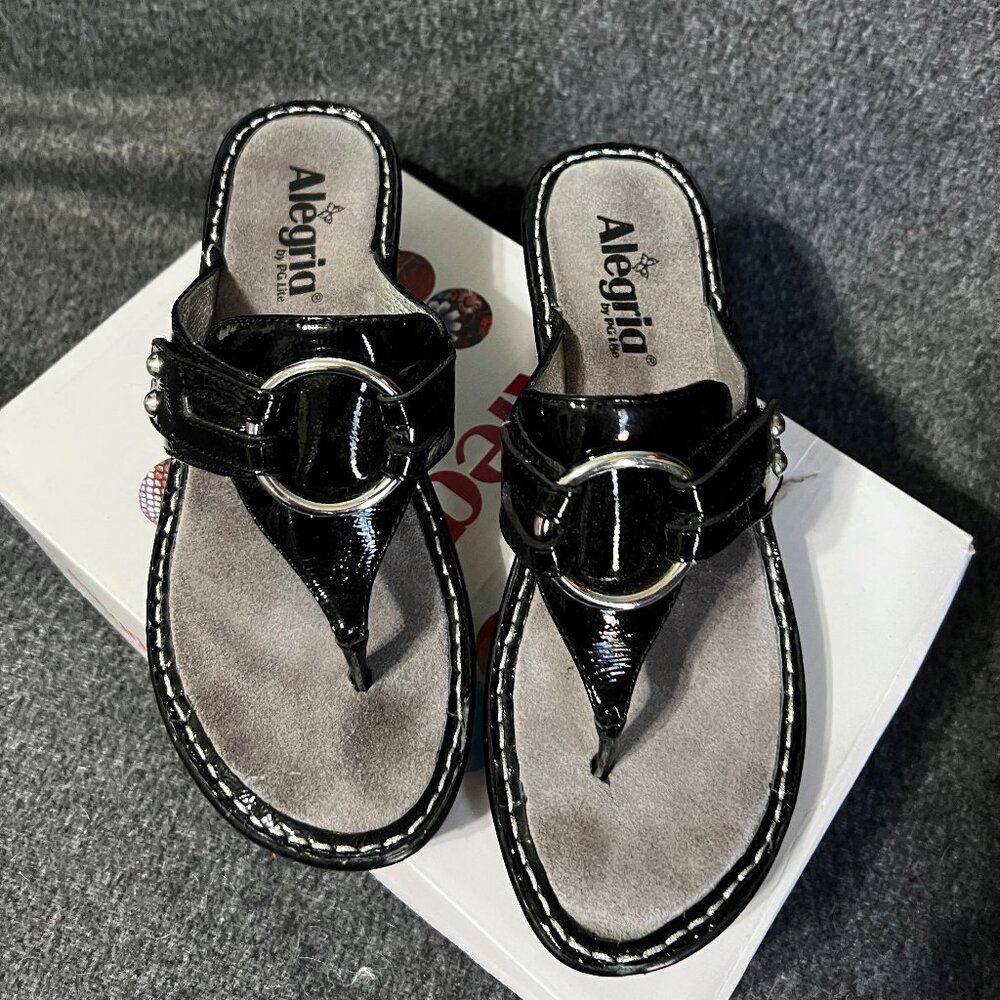 Alegria Lola Black Sz 7/7.5 M EUR 37 Slide Sandals Adjustable Hook & Loop